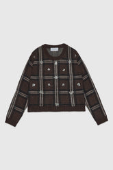 Maglia jacquard scozzese con ricamo gioiello