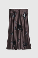 Gonna Longuette in raso con fiori di paillettes