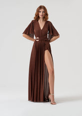 Abito lungo slim in tessuto plissettato