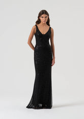 Abito senza maniche lungo con paillettes