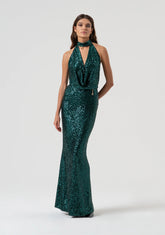 Abito lungo senza maniche con paillettes