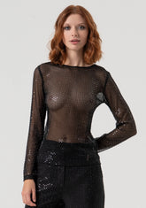 Blusa regular in tessuto trasparente con paillettes