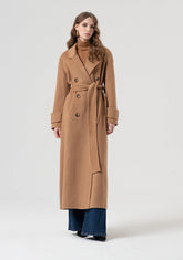 Cappotto lungo con cintura in lana