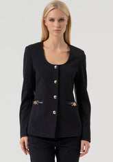 Giacca scollo tondo slim in mix di tessuti