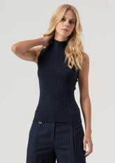 Top senza maniche in maglia con strass