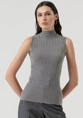 Top senza maniche in maglia con strass