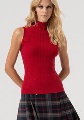 Top senza maniche in maglia con strass