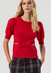 Maglia slim con maniche corte a sbuffo