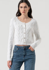 Cardigan corto con punta treccia e perle