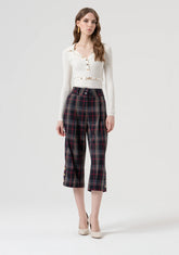 Pantalone flare cropped in tessuto tartan