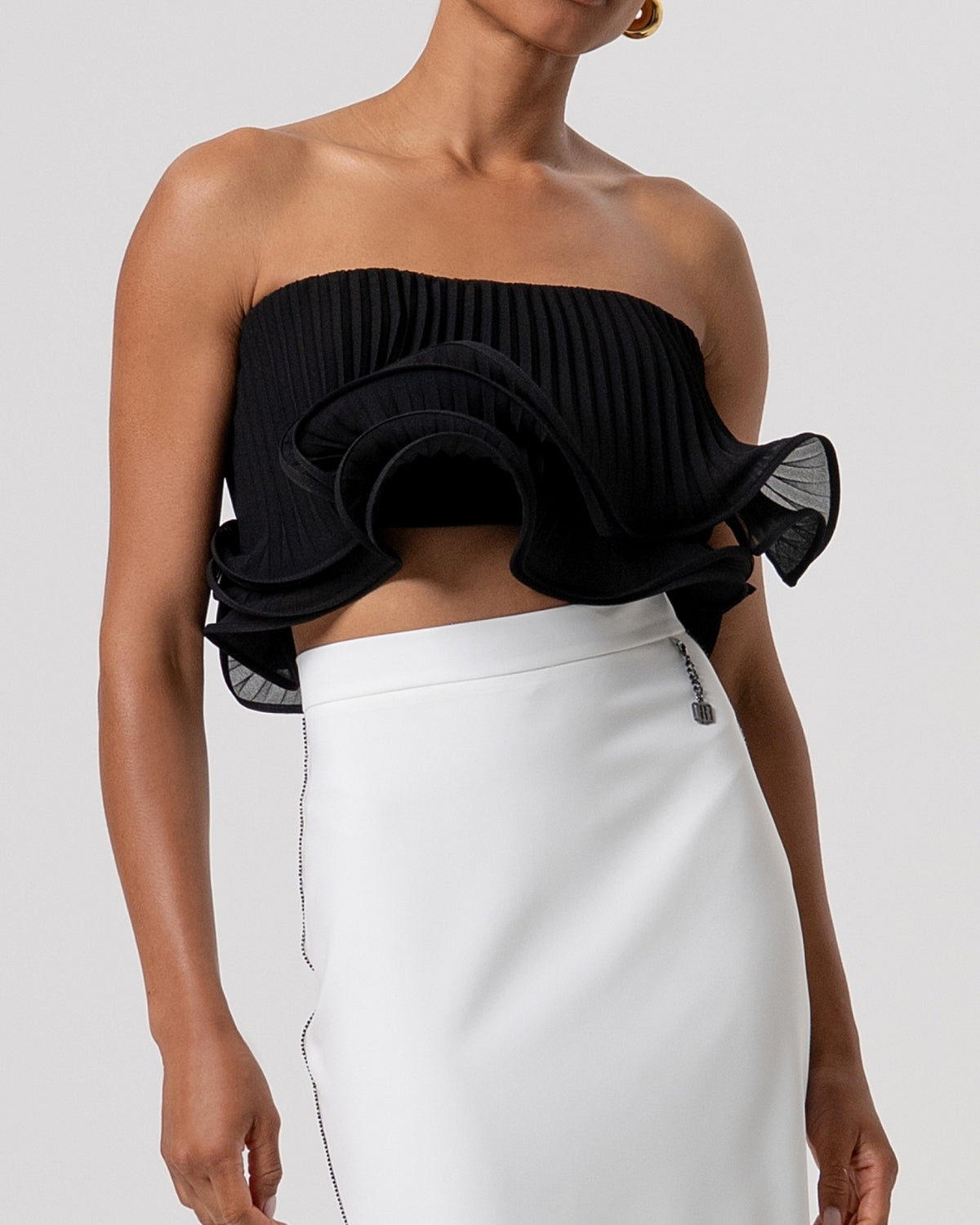 Top bustier bandeau plissé con ruches