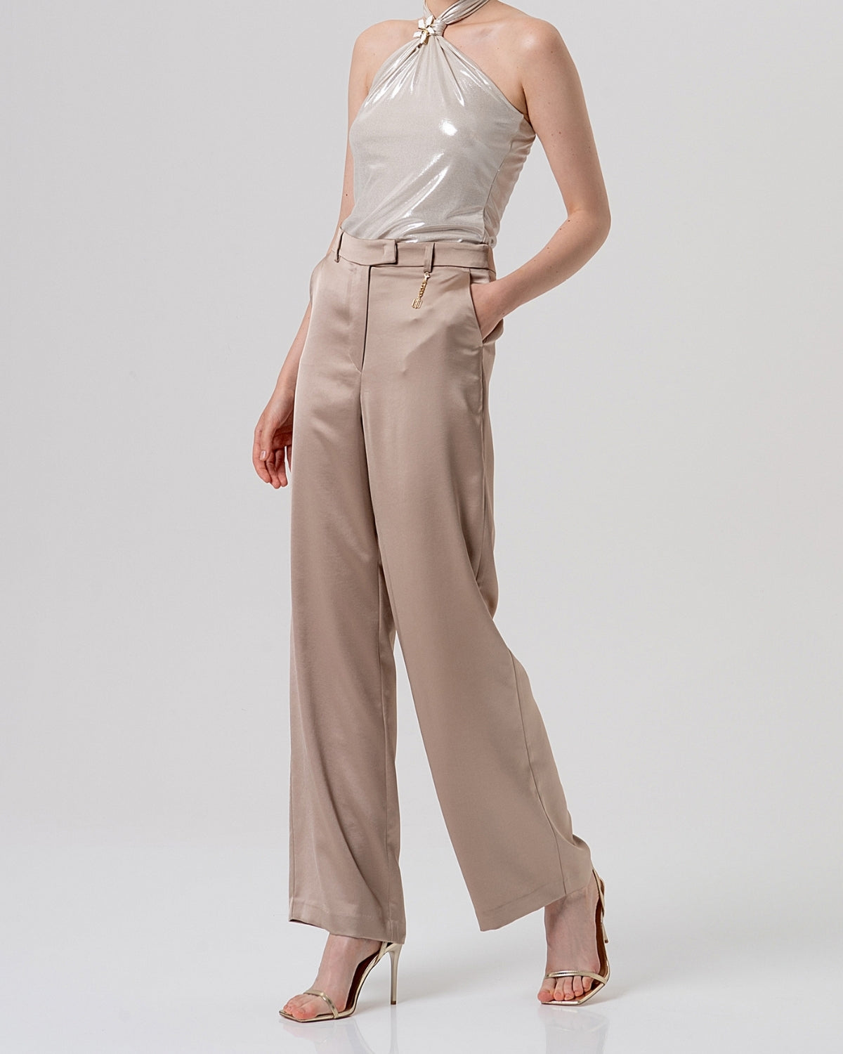 Pantalone palazzo a vita bassa beige-2