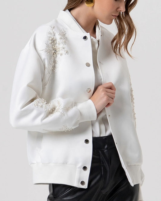Bomber oversize bianco ricamato
