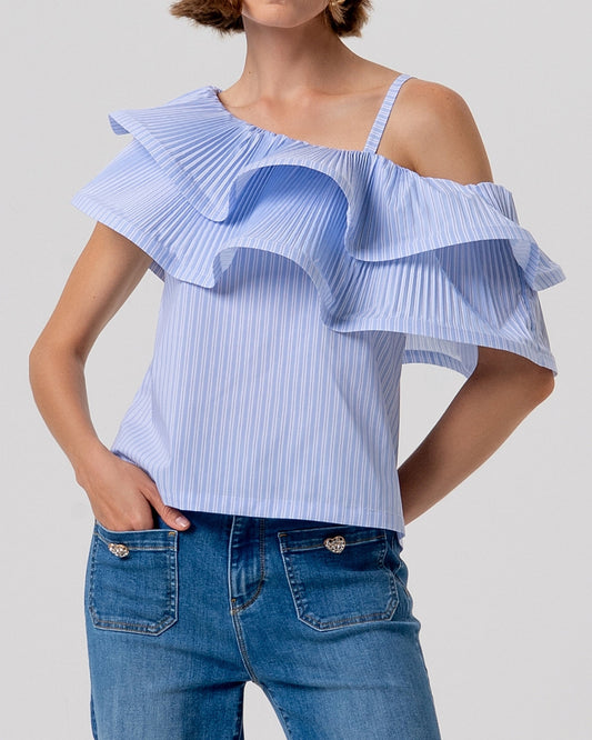 Top asimmetrico rigato con maxi rouches
