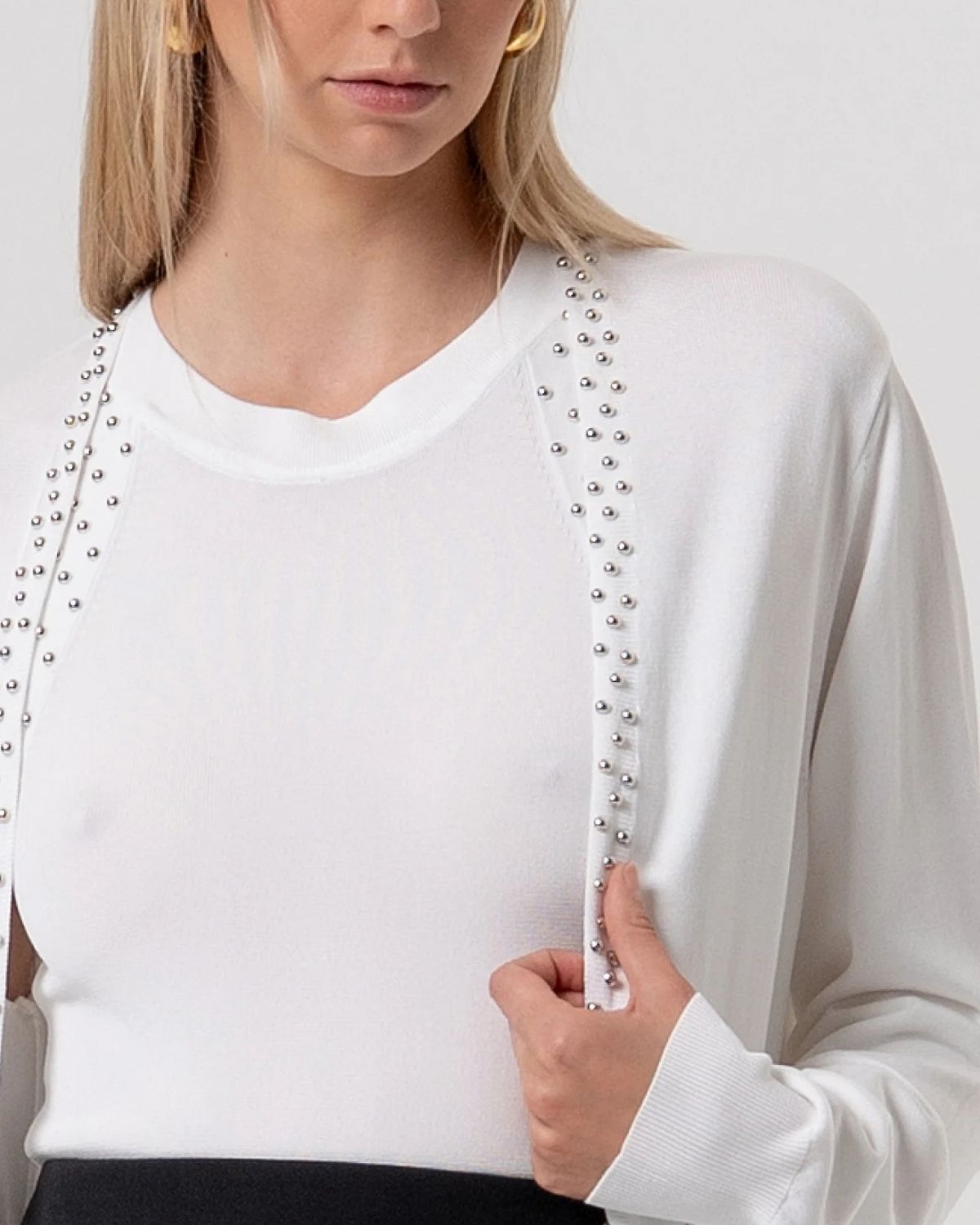 Cardigan lungo bianco con profili luminosi-2