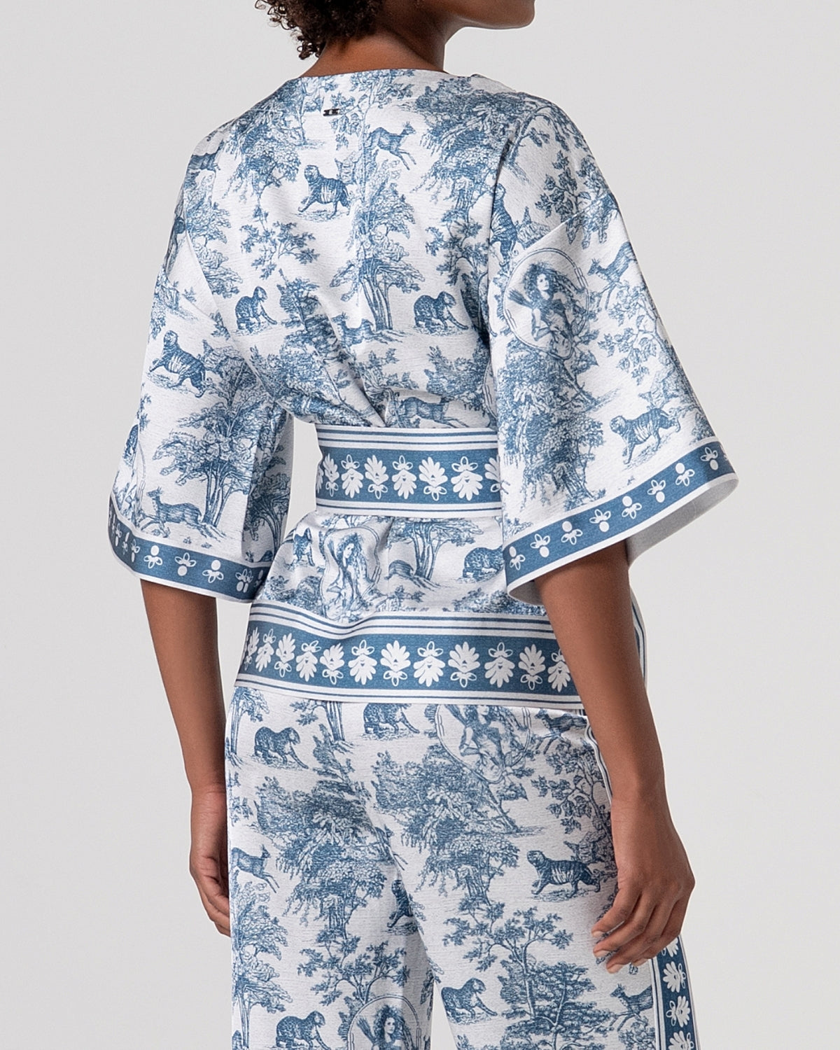 Kimono toile de Jouy con cintura in vita-3