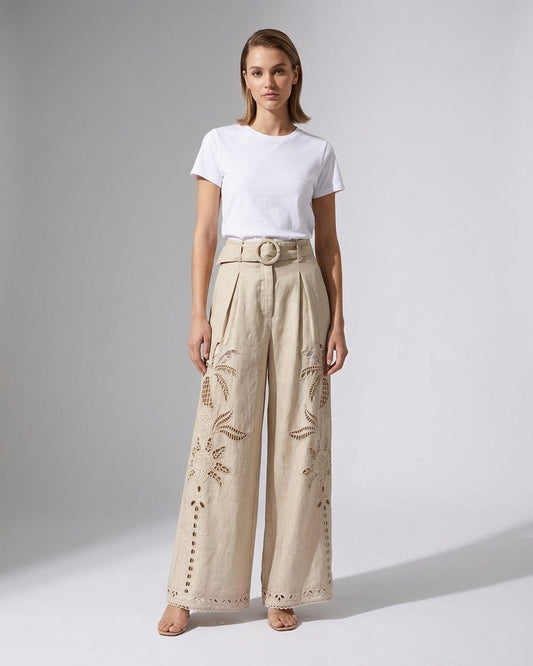 Pantalone fluido in lyocell e lino