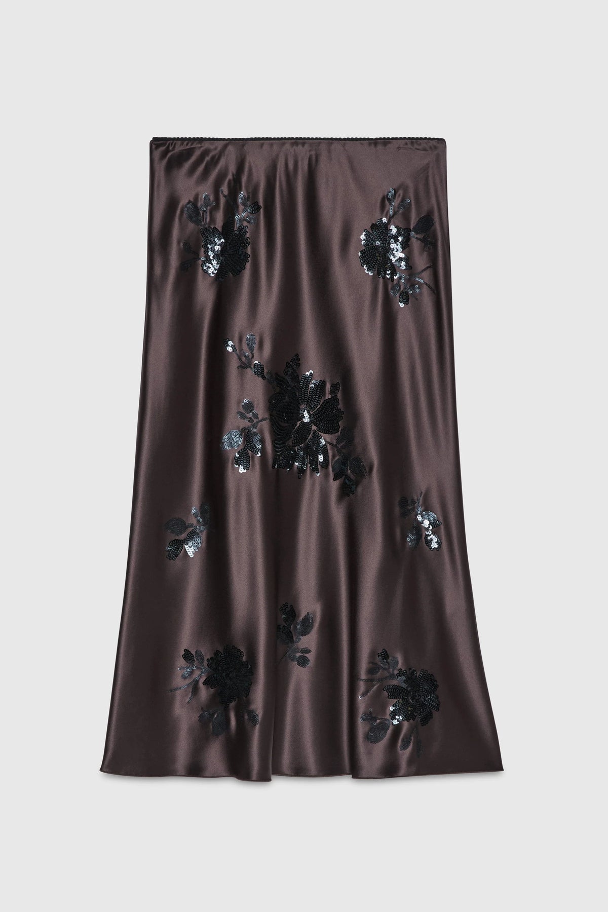 Gonna Longuette in raso con fiori di paillettes