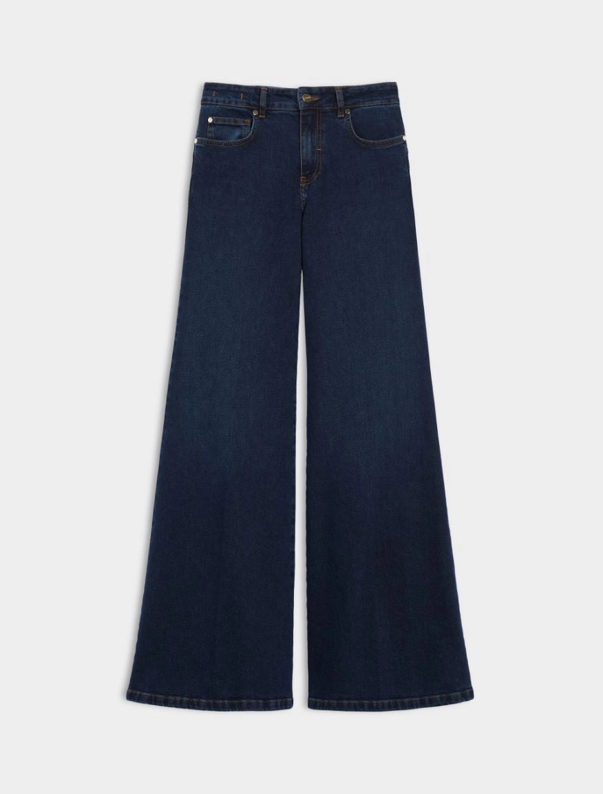 Pantalone over flered denim stretch