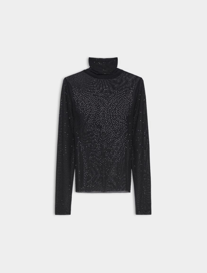 Top in maglia tulle con strass