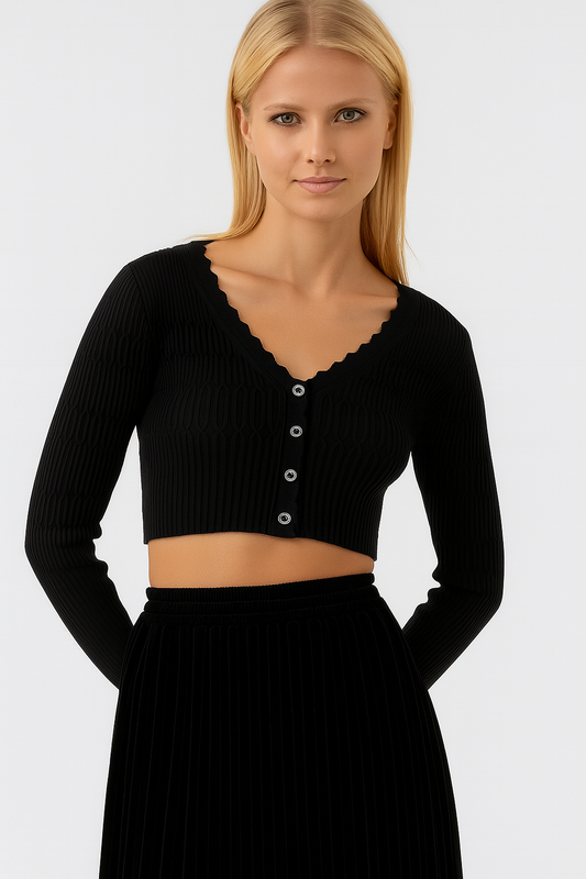 fracomina-v-neckline-crop-cardigan-black-fr25wt8018k50401-053 1