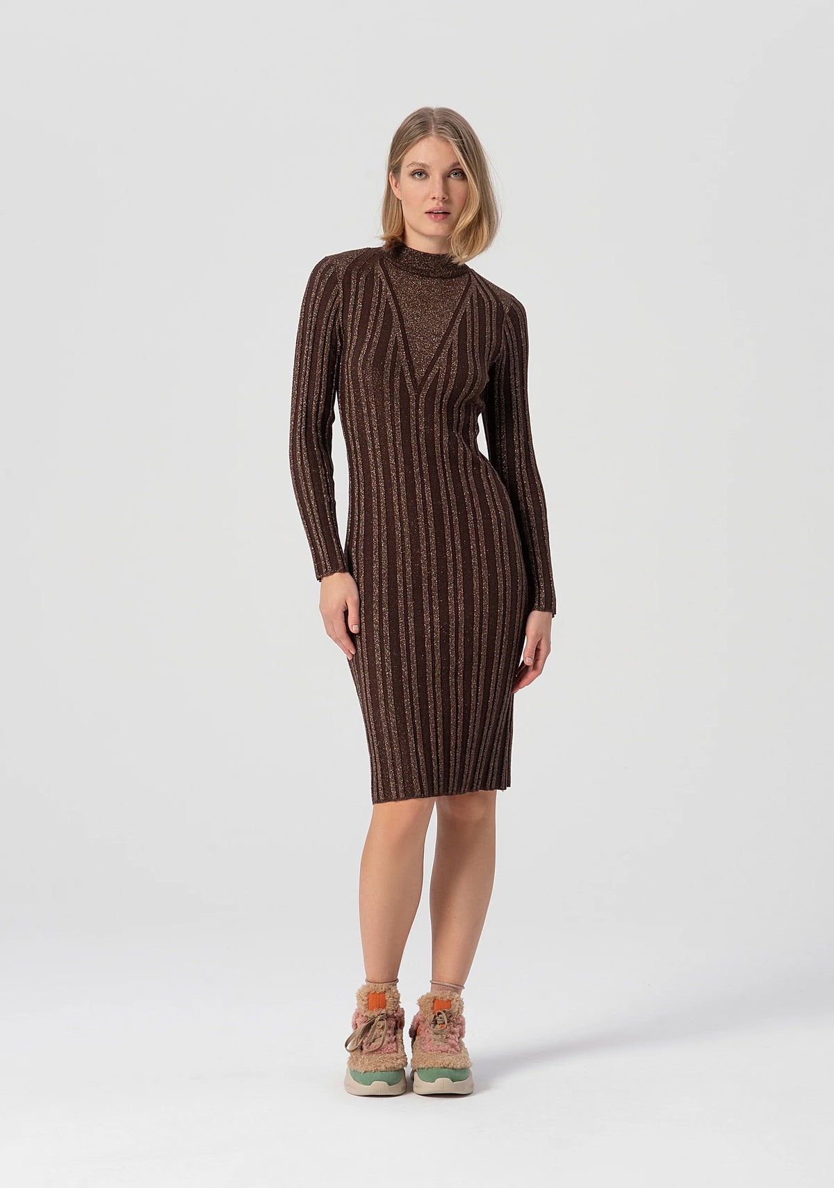 Abito aderente mini in maglia con lurex