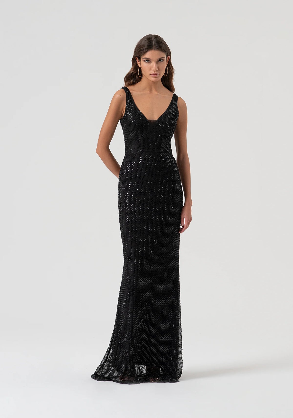 Abito senza maniche lungo con paillettes