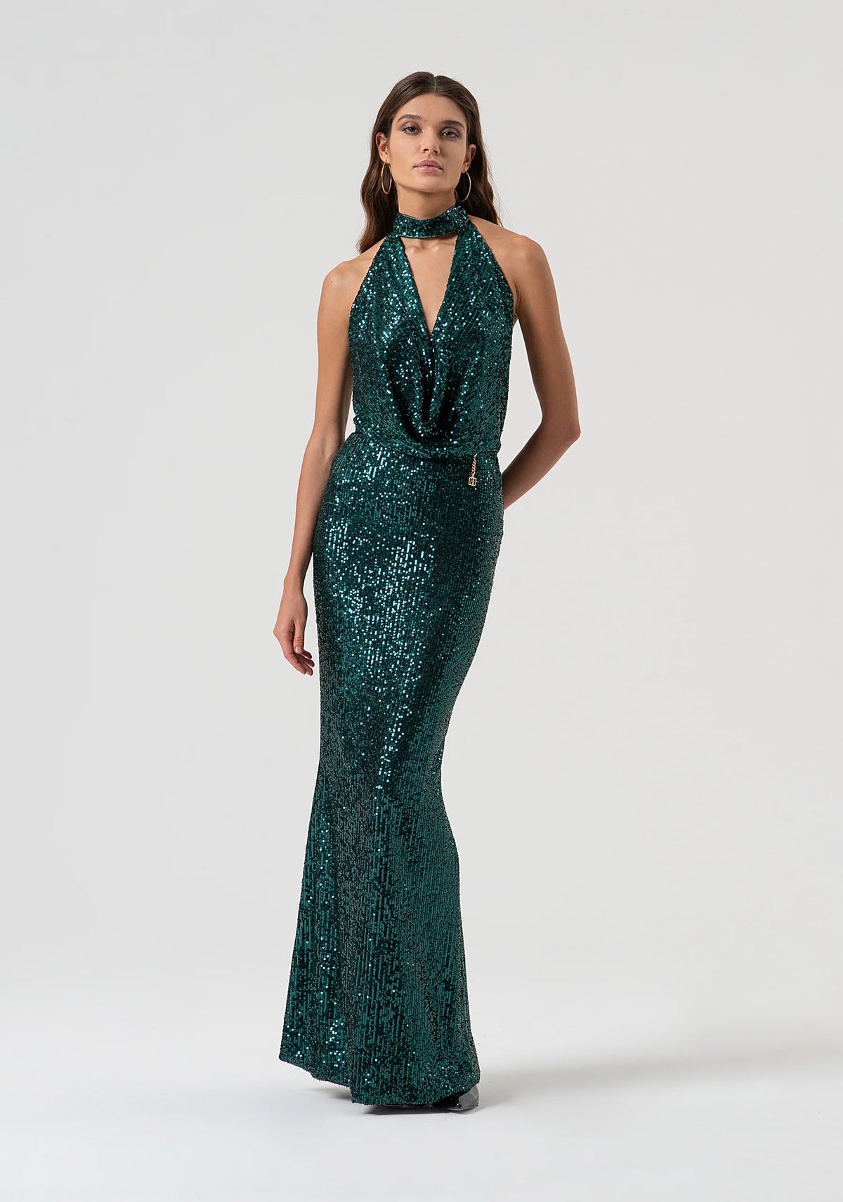 Abito lungo senza maniche con paillettes