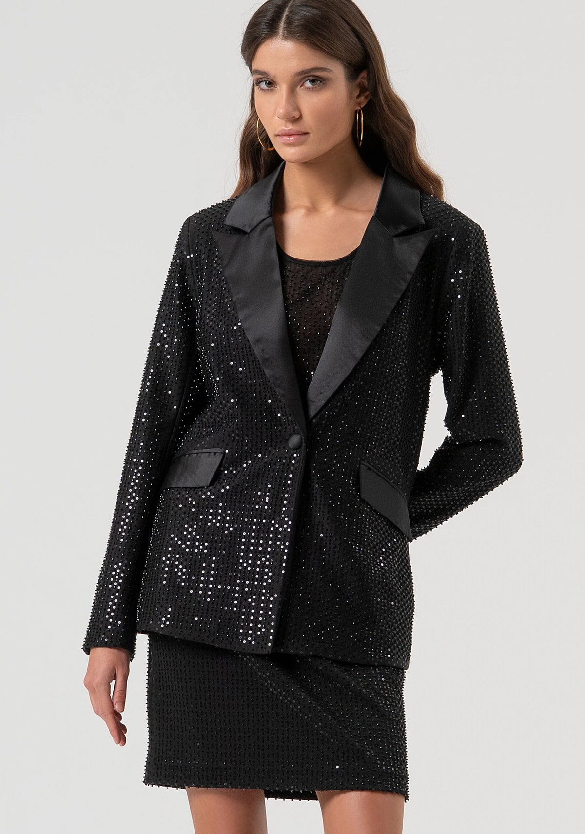 Blazer regular lungo monopetto con strass