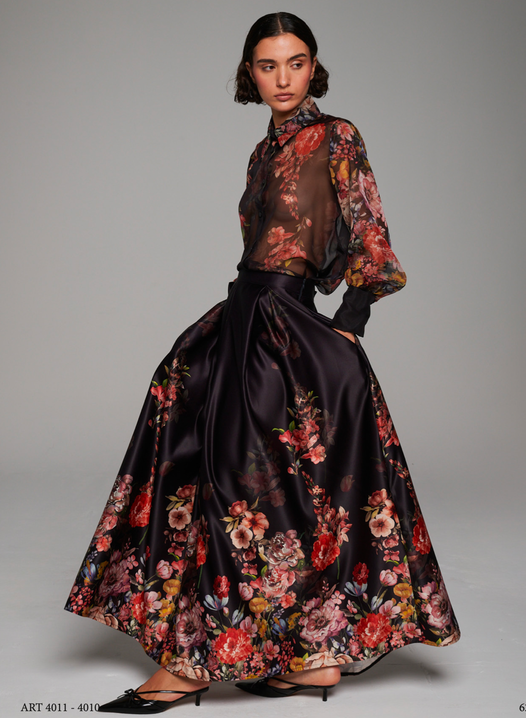 Gonna lunga godet con stampa floreale