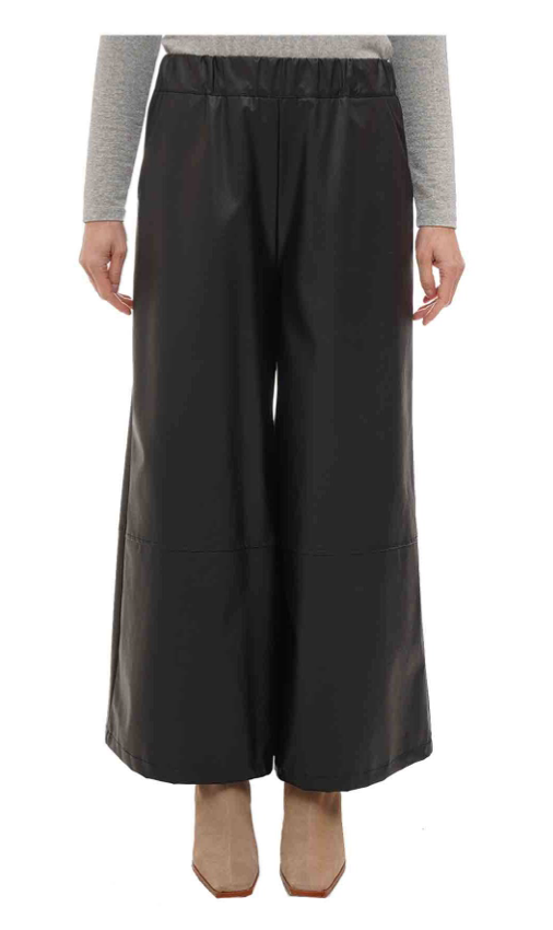 Pantalone lungo ampio in ecopelle