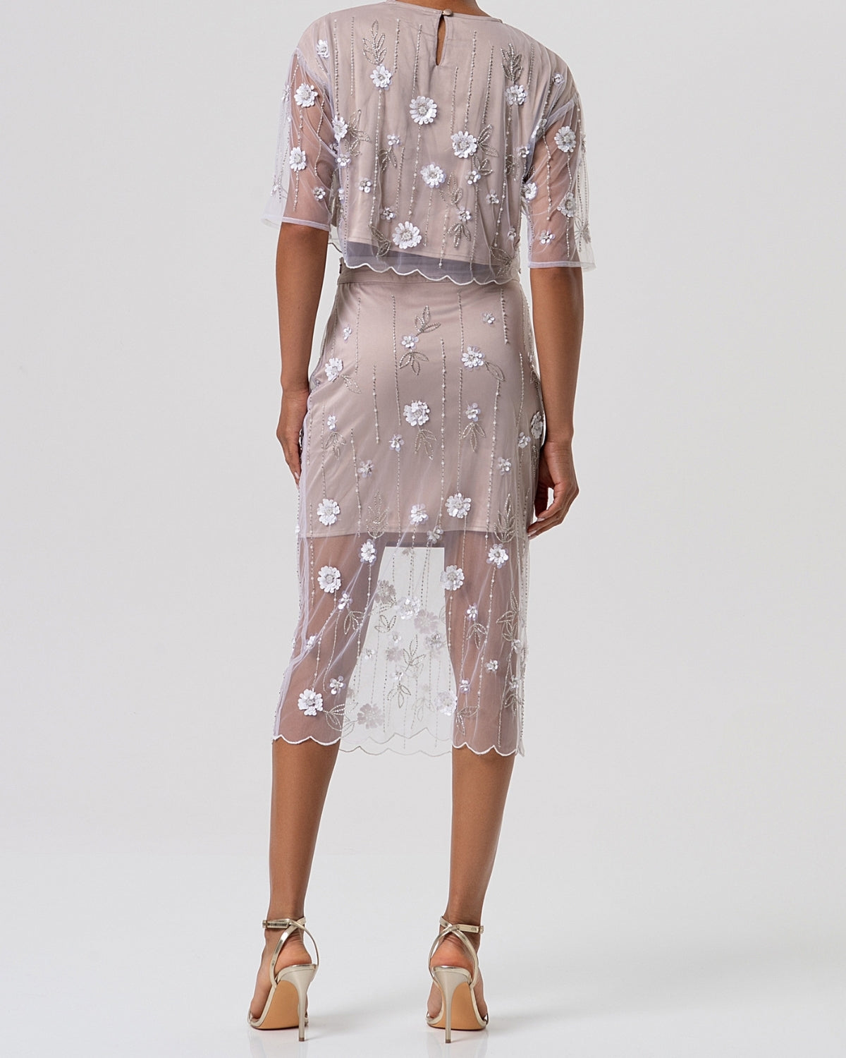 Gonna in tulle ricamato con trasparenze midi-3