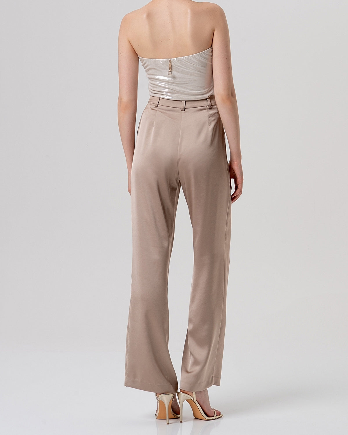 Pantalone palazzo a vita bassa beige-3