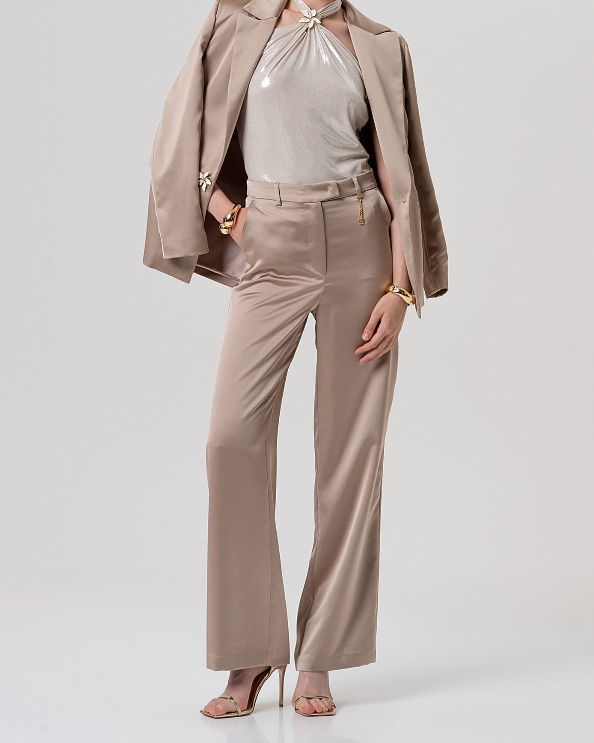 Pantalone palazzo a vita bassa beige-4