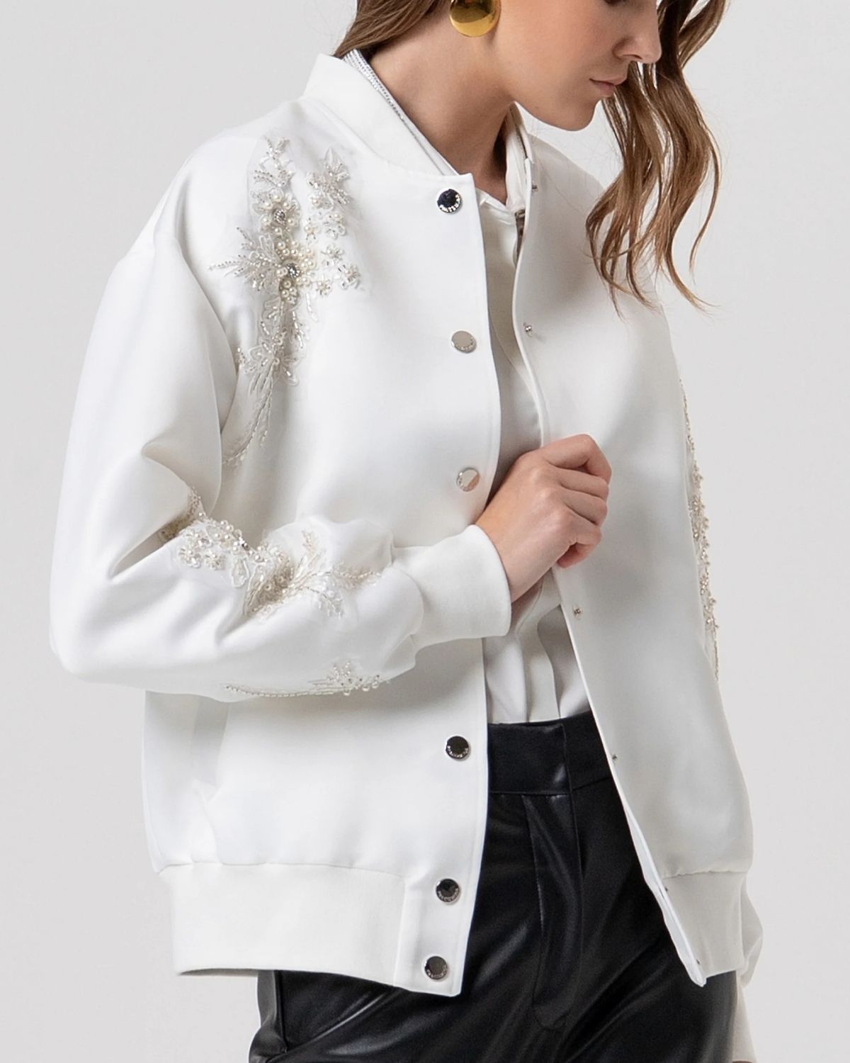 Bomber oversize bianco ricamato
