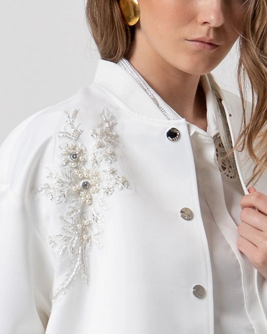 Bomber oversize bianco ricamato-2