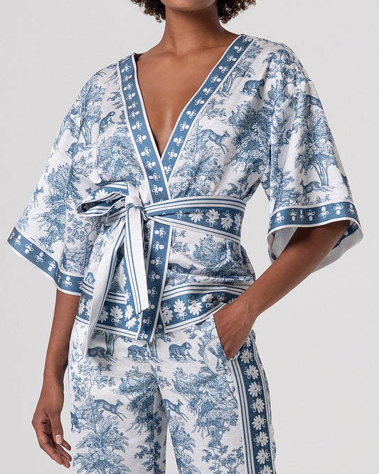 Kimono toile de Jouy con cintura in vita