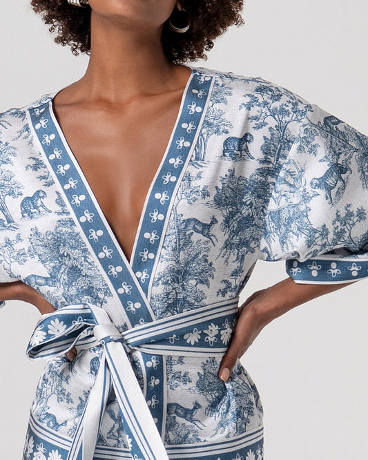 Kimono toile de Jouy con cintura in vita-2