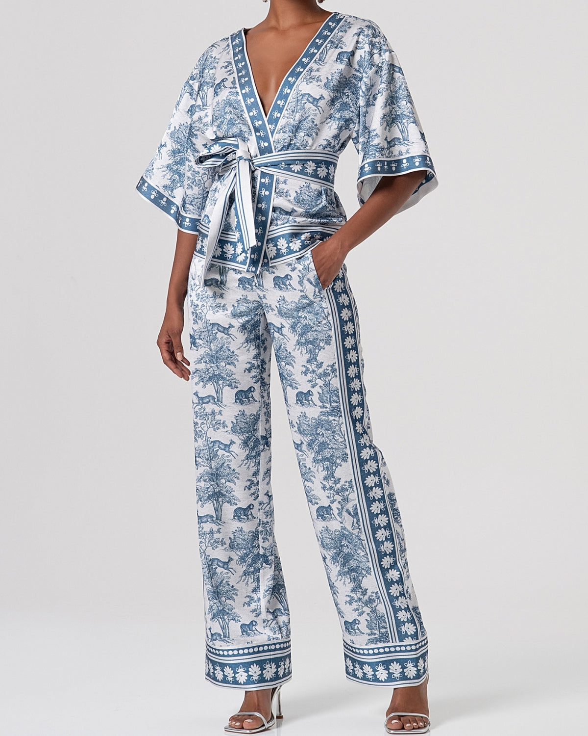 Kimono toile de Jouy con cintura in vita-4