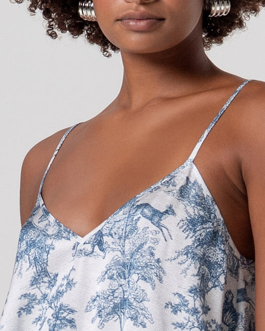 Top a spalline toile de Jouy con bordo a contrasto-2