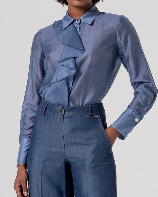 Camicia satinata con rouches frontali-2