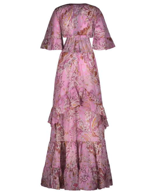 Abito lungo cut out con rouches