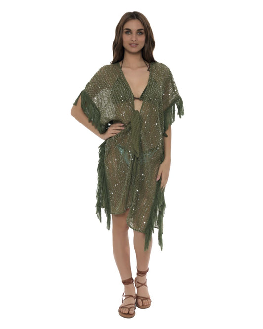 Vestaglia poncho rete paillettes