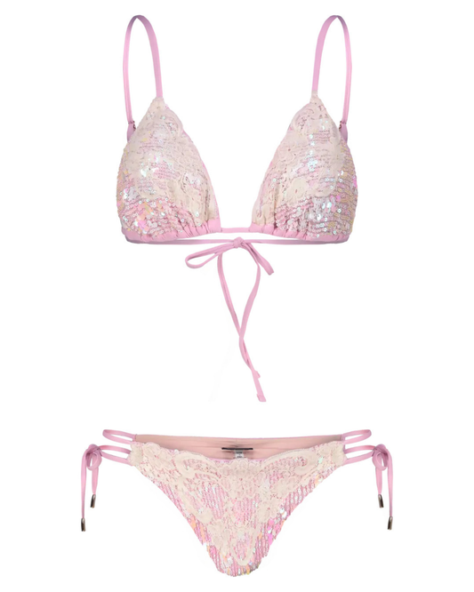 Bikini triangolo slip paillettes e pizzo
