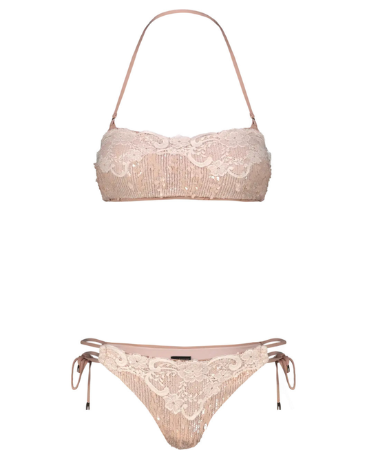 Bikini fascia slip Italia paillettes e pizzo